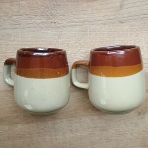 Set of 2 Vintage Two-Tone Ceramic Mugs - Cream and Brown Made in Taiwan